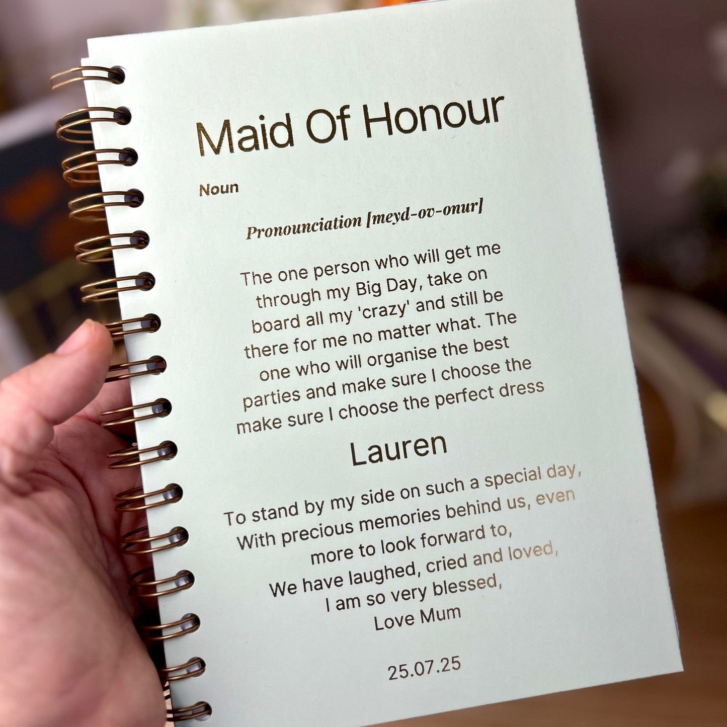 Maid of Honour Definition Notebook